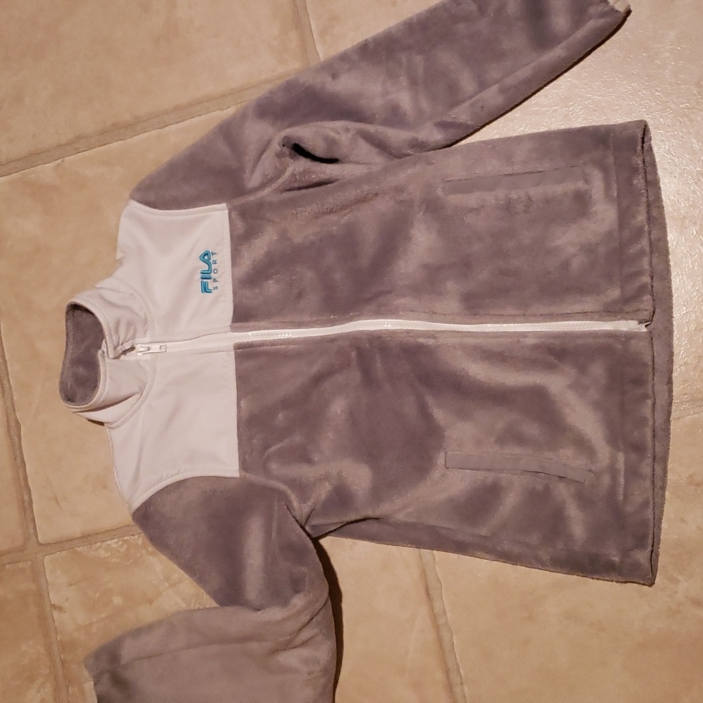 Fila Sport full zip fleece sweatshirt, size 7/8 gray and white